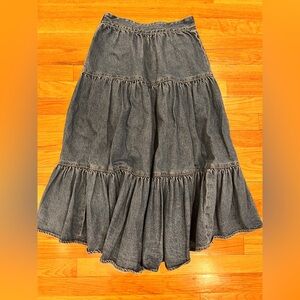 Celine Blue denim Tiered Midi Skirt Casual Resort Wear